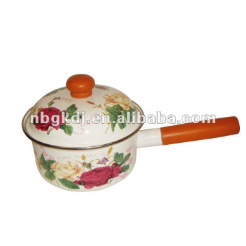 enamel cookware with wooden handle and knob